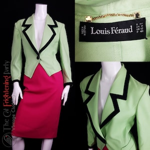 Vintage 1980s Louis Féraud Pistachio Green Jacket Size 12 Pure Wool 80s Colours Power Dressing Blazer