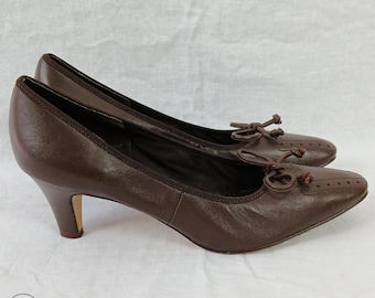 Vintageskor, UK 4.5, Clark's Wessex, Bruna Läderskor, Damklackskor, Damformskor,