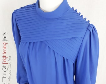 Vintage 1970s/1980s Dress, Size 14 (Vtg 18), Cobalt Blue Tunic Dress, Pleated Chiffon, 70s Dresses, 80s Dresses, Eveningwear, Party Cocktail