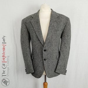 Blazer de tweed Harris vintage para caballeros, pecho corto de 44 pulgadas, chaqueta de tweed vintage, gris, espiga, chaqueta escocesa de pura lana, chaquetas para hombres,