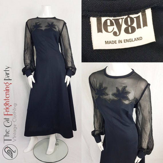 Vintage 1970s Dress, Size 14, Black Crimplene, 70… - image 2