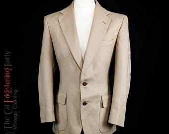 Vintage 1970s Blazer, Mens Vintage Jackets, Size S/40", Vintage Sports Jackets, Scandinavian, Neutral Beige, Vintage 70s Menswear, Pure Wool