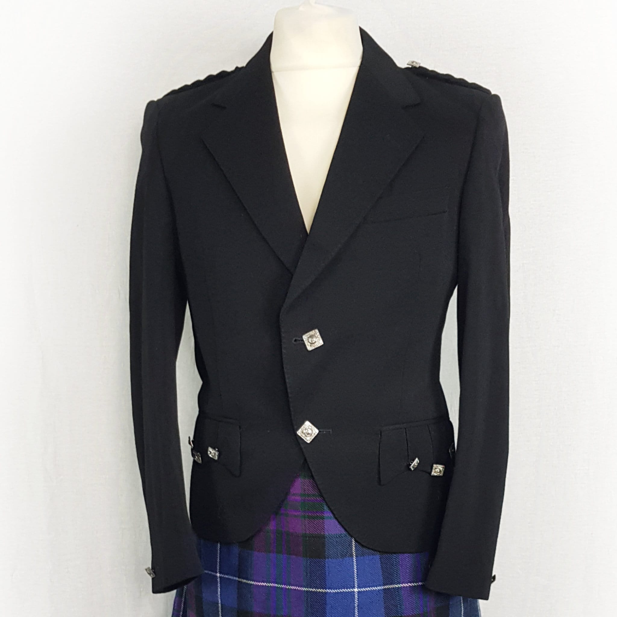 Kilt Jacket, Size 38"/S, Argyle Jacket, Traditional Highland, Scottish Menswear, Black Pure Wool, Mens Vintage, Vintage Mens Clothing