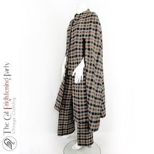 Vintage 1970s Co-ord Set, Size 10, Tweed Cape, Plaid Flares, Tartan Check, Flared Trousers, Waistcoat & Cape, 70s Fashion,