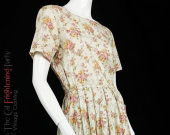 Vintage Floral Tea Dress, Size 10-12, Cottagecore, Folk, Vintage 40s Style, WW2, Tea Dance Dresses,