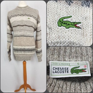 Vintage 90s Lacoste Jumper Sweater L/46-48&quot; Chest Stripe Winter Sporty Preppy