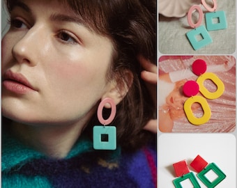 Retro 80s Earrings, 80s Fashion Statement Earrings, Memphis Style, 80s Bright Colours, 1980s Outfit, 80s Accessories, 80s Style