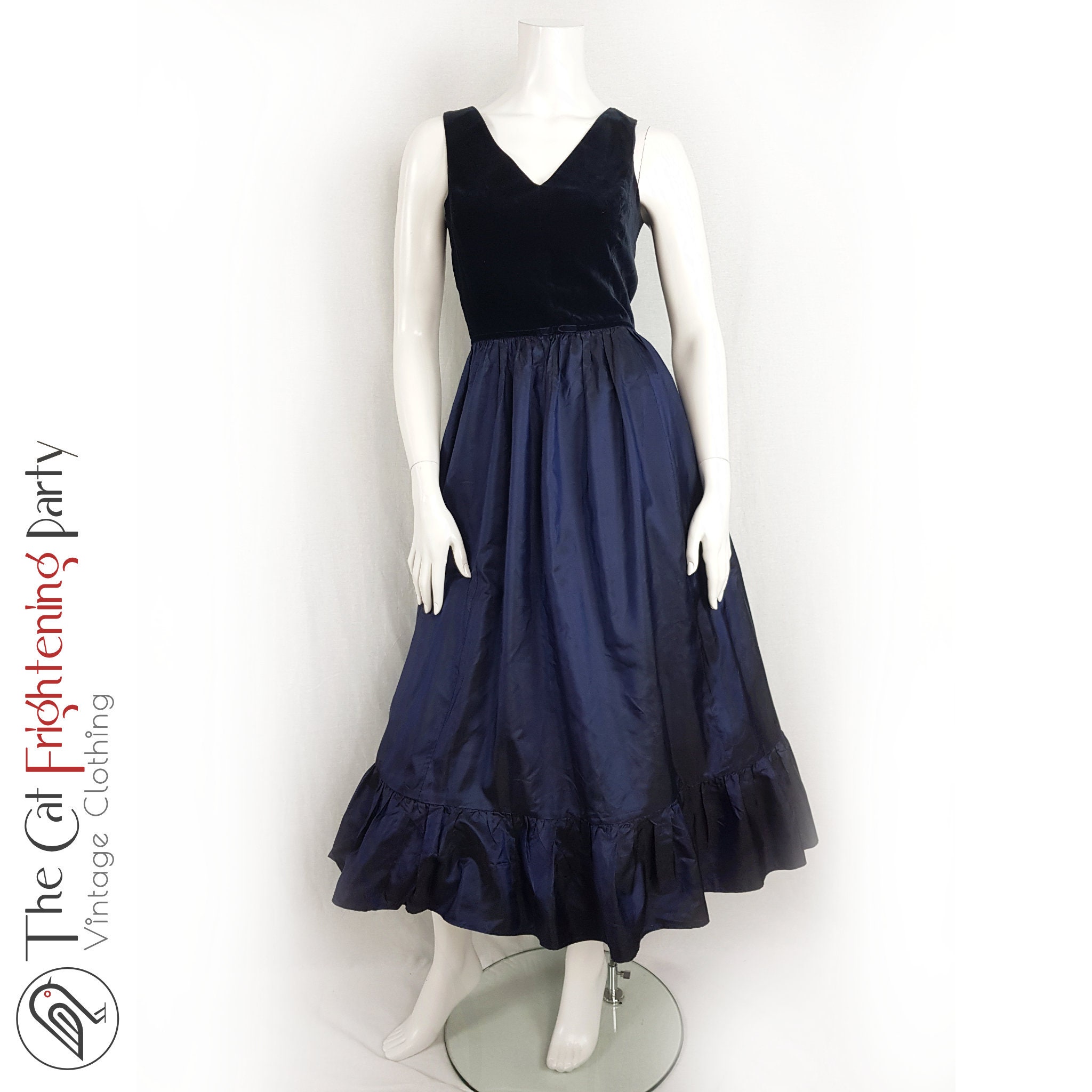 Laura Ashley Dress, Size (vtg 10), Blue Velvet Taffeta