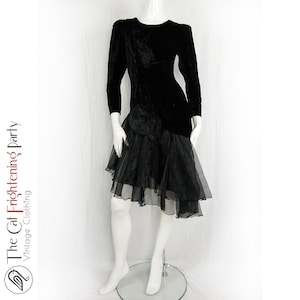 Vintage 80s Dresses, Size 8 (Vtg 10), Black Velour & Organza, 80s Cocktail Dresses, 80s Party Gown, 1980s Prom Dress, Evening Dress