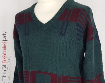 Vintage 90s Jumper, Mens 90s Sweater Wolsey Jumper, Size M/40, Vintage Sweater, 90s Knitwear, Crazy Patterned, V Neck, Pure Wool, Green - Etsy Vintage 90s Jumper, Mens 90s Sweater Wolsey Jumper, Size M/40, Vintage Sweater, 90s Knitwear, Crazy Patterned, V Neck, Pure Wool, Green - Etsy