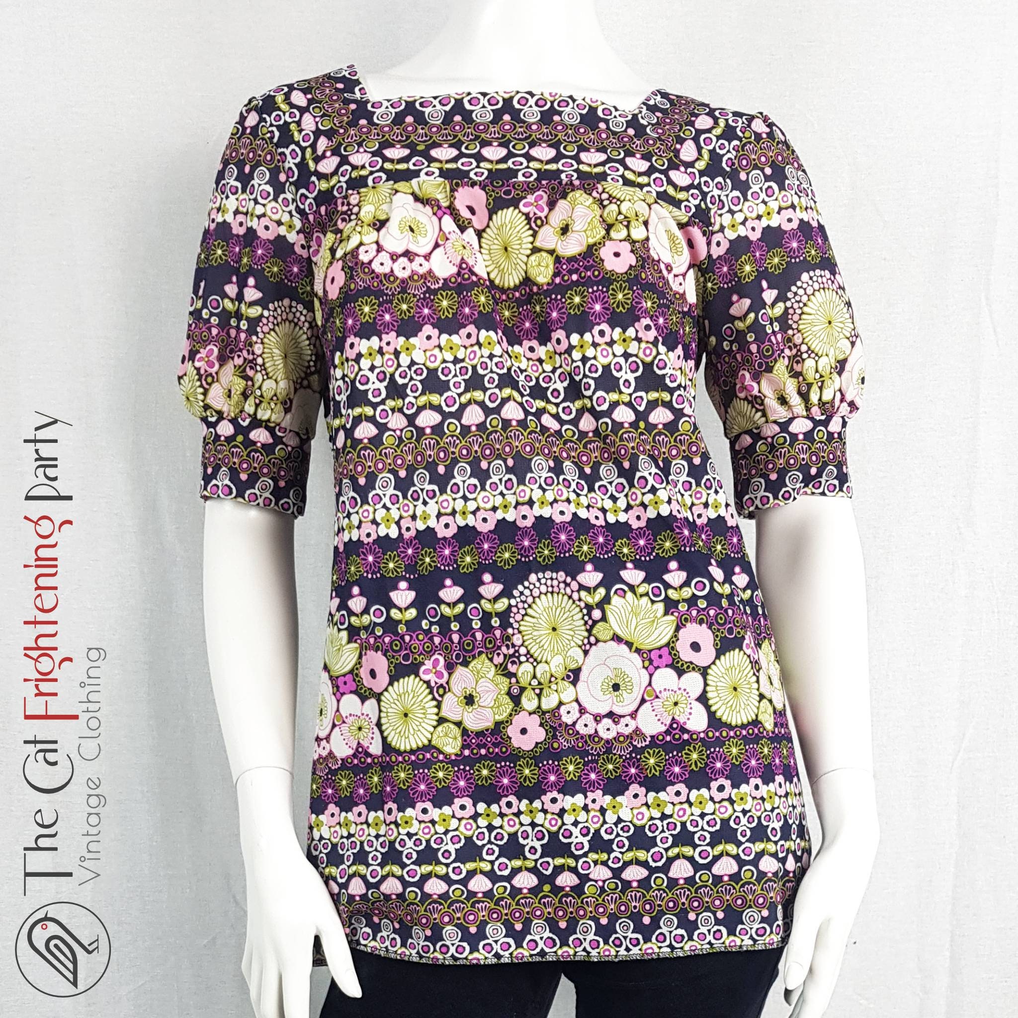 Vintage 60s, St Michael Tunic Top, Size 10, Psychedelic, Flower Power, Hippie