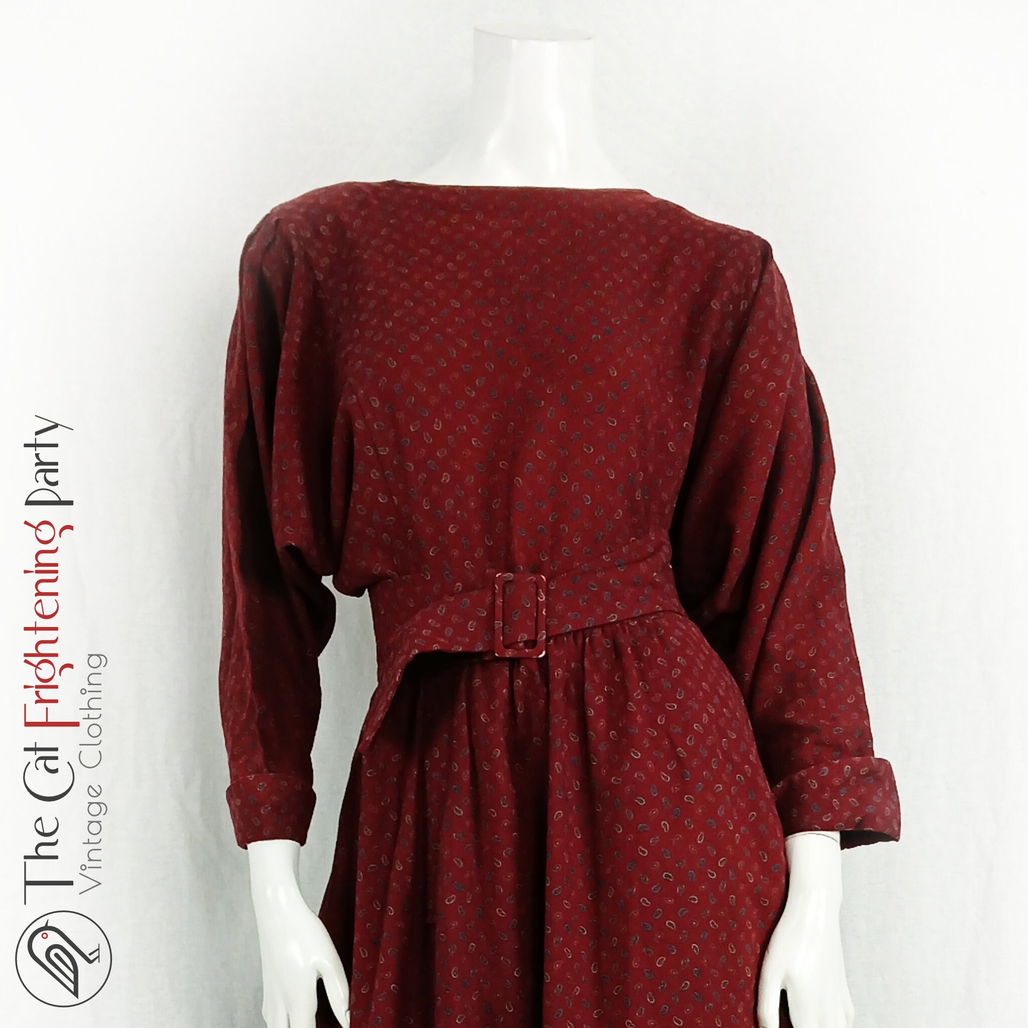 Droopy & Brown Dress, Size 12-14, Vintage 1980s Dresses, Burgundy Paisley,  80s Gown, Riding Dress, Full Skirted, Angela Holmes - Etsy