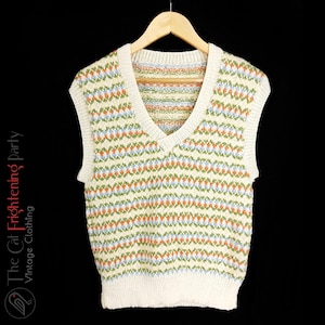 Vintage Tank Top, handgestrickt, Unisex, Größe 12-14, Herren 90cm, Fairisle, Handgestrickte Pulli Weste, Vintage Pullover & Pullover