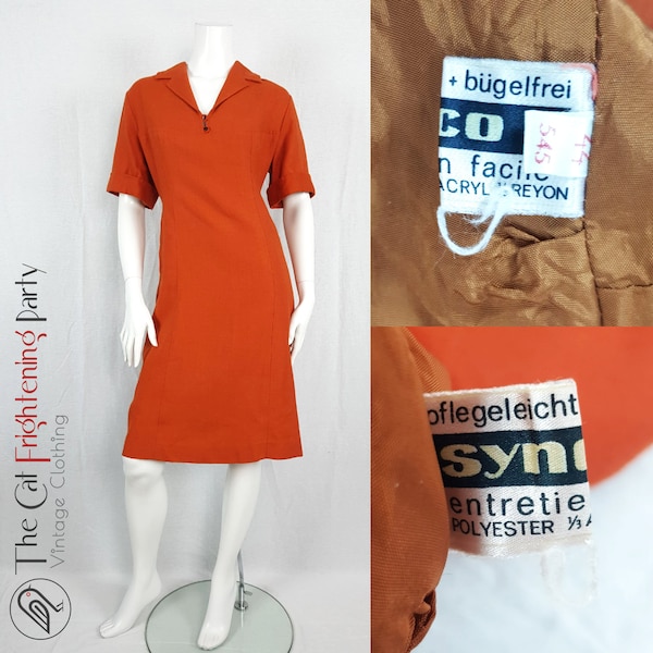 True Vintage 1960s Dress Size 12-14 Orange A-line Shift Mod Gogo Hippie Boho 60s/70s