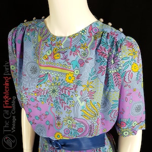Vintage 1970s Dress, Size 10-12, Psychedelic Print, 70s Dresses, Flower Power, 70s Colours, Boho Hippie, Vintage Dresses
