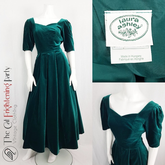 Vintage Laura Ashley Dress, Green Velvet Dress, S… - image 2
