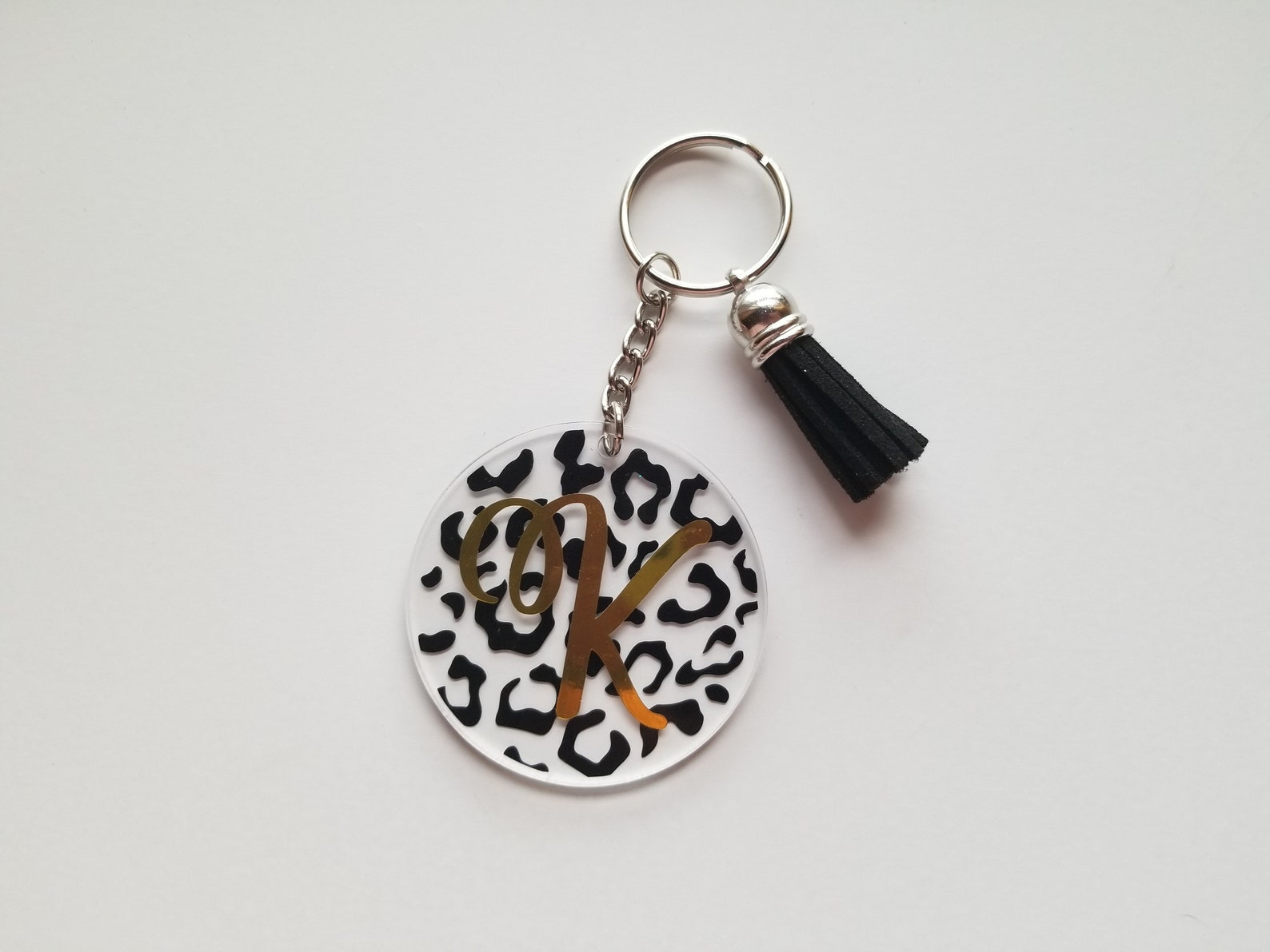 Leopard print Monogrammed keychain acrylic 2 inch keychain Etsy