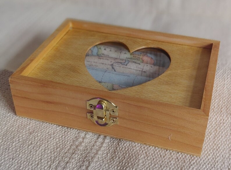 Ring box ring box jewelry storage jewelry box wood handemade unique cotton box heart world map