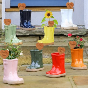 Wellington Boot Flower Pot Blue/Pink/White/Red/Green/Orange/Yellow Indoor/Outdoor Garden Flower Planter Pots Personalised Gift Idea