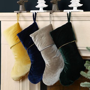 Velvet Christmas Stockings Yellow, Blue, Grey or Green Fireplace Mantelpiece Xmas Gift Present Sack Stockings with Braided Band Finish