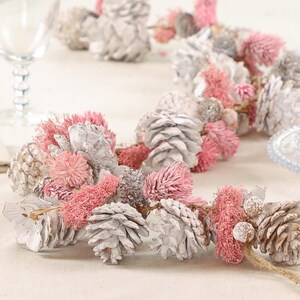 Pastel Pink Christmas Garland Natural Pine Cone & Heather Rustic Country Style Home Mantelpiece Windowsill Banister Table Centrepiece Decor