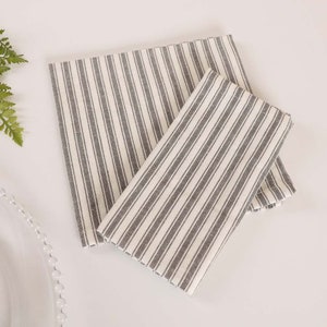 Set of Six Grey Striped Napkins 100% Cotton Machine Washable Family Barbecue Buffet Dining Table Wedding Reusable Napkin Handkerchief Set