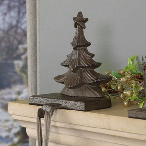 Cast Iron Pine Tree Stocking Holder Vintage Style Weighted Antique Brown Mantelpiece Windowsill Christmas Stocking Hanger Hook 1.2kg