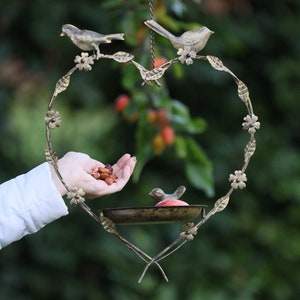 Hanging Bird Dish Cast Iron Flower Decorated Garden Bird Feeder Seed Nut Mealworm Bird Feeding Station Tray Spring Summer Garden Gift