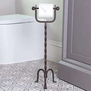 Cast Iron Toilet Roll Holder Durable Antique Brown Freestanding Toilet Paper Dispenser Loo Roll Tissue Stand Decorative Bathroom Storage