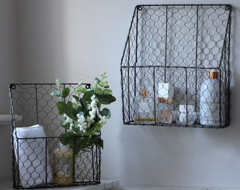 Bathroom Storage Unit Basket Set of 2 Industrial Wire Wall Mounted Home Storage Basket Shelves Accessory Toiletries Linen Store