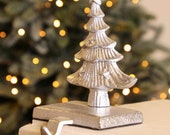 Cast Iron Christmas Tree Stocking Holder Metallic Silver Vintage Style Weighted Mantelpiece Windowsill Christmas Stocking Hanger Hook