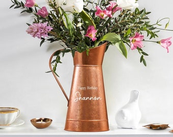 Personalised Copper Pitcher Jug Vase Galvanised Large Flower Display Vase 7th Anniversary Wedding Birthday Gift Idea for Her