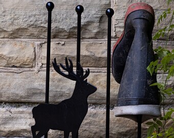 Two Pair Welly Rack Matte Black Country Stag Deer Duck Wellington Boot Rack Solid Steel Hallway Porch Garden Shoe Storage Rack