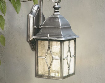 Hanging Wall Lantern Light Victorian Style Leaded Glass Effect 60W Halogen E27 Bulb Outdoor Garden Pathway Driveway Entrance Security Light