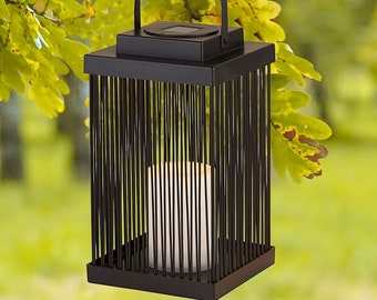 Solar Powered Outdoor Garden Lantern Faux Wicker Rattan Contemporary Flickering Candle Lantern Patio Decking Lawn Driveway Decoration