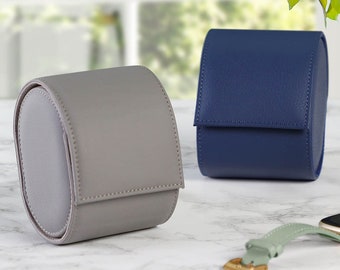 Faux Leather Watch Box Grey Blue Watch Travel Case Vegan Leather Jewellery Box with Removable Cushions Luxury Gift Idea