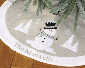 Fabric Christmas Tree Skirt Personalised Name Luxury Tree Bottom Cover Snowman Xmas Tree Base Cover Floor Mat Festive Home Décor - D86cm