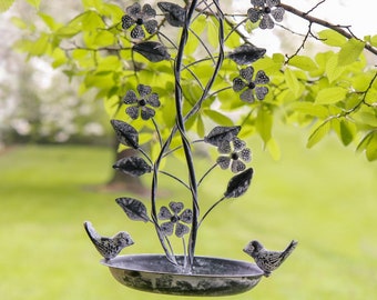 Hanging Vine Bird Dish Distressed Finish Recycled Iron Garden Bird Feeder Seed Nut Mealworm Feeding Station Tray Birdbath Gardening Gift