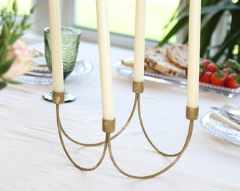 Four Section Gold Taper Candle Holder Handmade Recycled Iron Dining Table Candle Holder Centrepiece Candelabra Alfresco Dining Table Decor