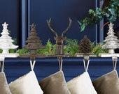 Cast Iron Christmas Stocking Holder Vintage Style Reindeer Tree Pine Cone Weighted Mantelpiece Windowsill Christmas Stocking Hanger Hook