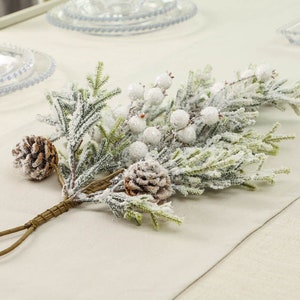 Christmas Dining Table Centrepiece Pine Cone & Fir Spray Table Garland Swag with White Cotton Details Rustic Winter Dining Room Décor image 1