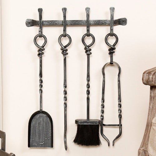 4pc Wall Mounted Fireside Companion Set Grey Fireplace Tool Etsy UK