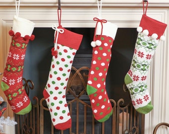 Knitted Effect Christmas Stocking Extra Large Traditional Style Mantelpiece Festive Xmas Gift Stocking - Variety of Designs Available