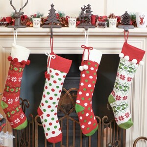 Knitted Effect Christmas Stocking Extra Large Traditional Style Mantelpiece Festive Xmas Gift Stocking - Variety of Designs Available