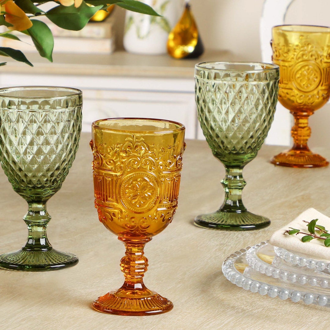 Dibor + Set Of Four Vintage Embossed Coloured Wine Glasses
