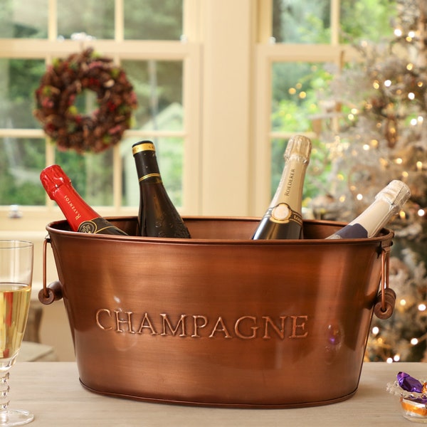 Copper Finish Champagne Bucket Recycled Iron Embossed Finish Handcrafted Champagne Prosecco Bottle Cooler Ice Bucket Party Tub 11L