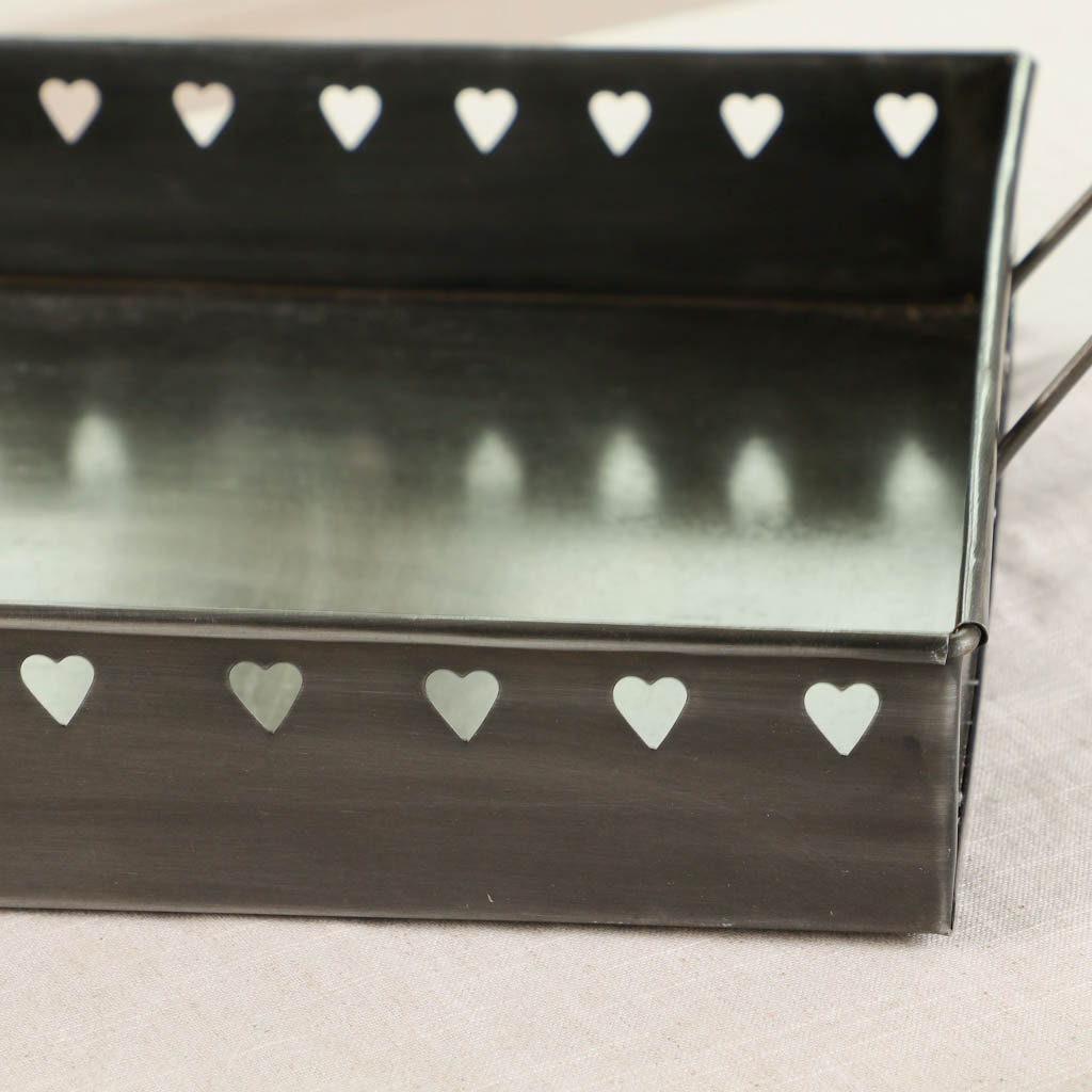 Metal Bar Tray Zinc Grey Wood Handled Rectangular Party Drink Etsy