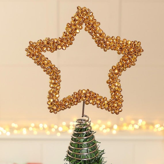 7.5-Inch Beaded Gold Metal Star Christmas Tree Topper Decoration