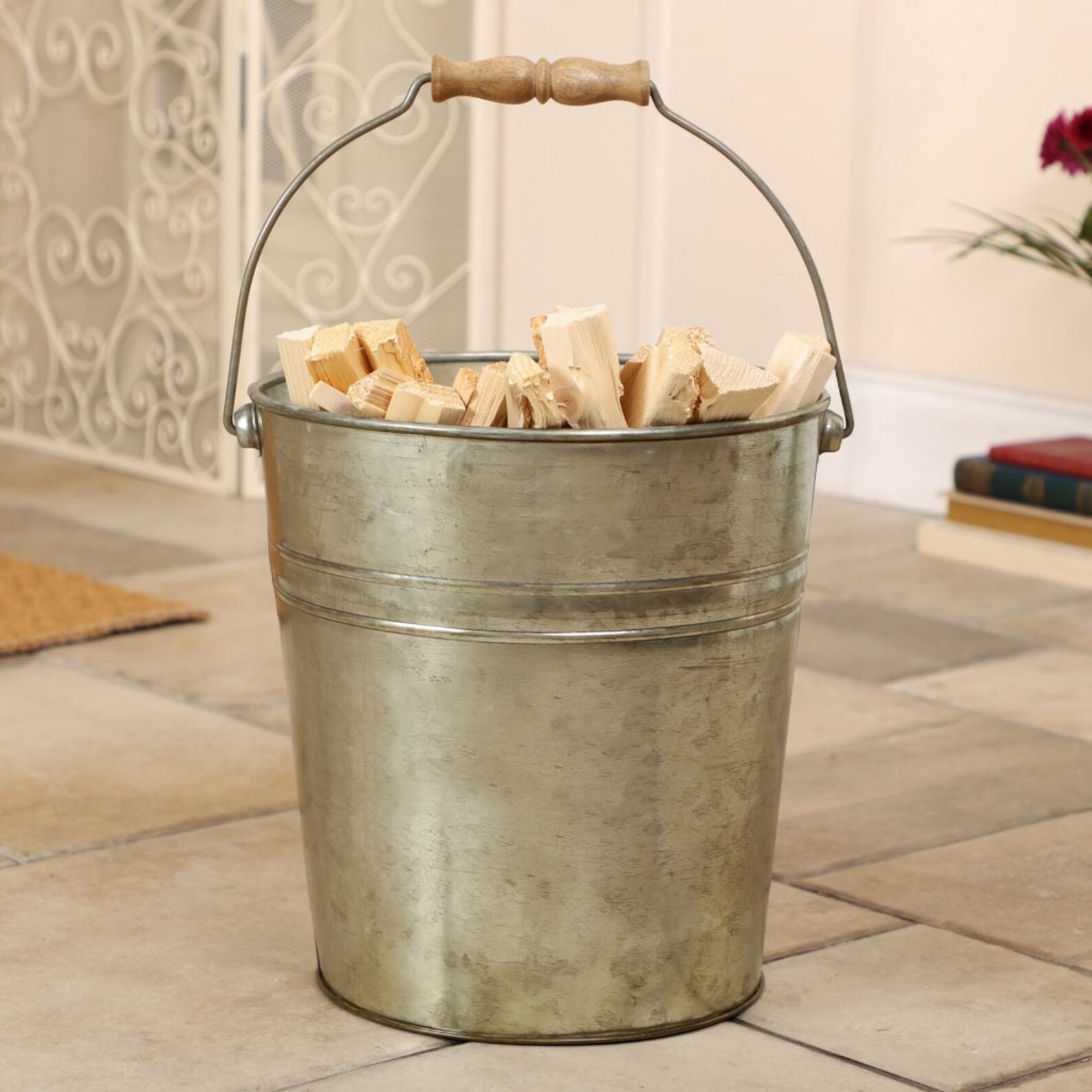 Vintage Style Kindling Bucket 17L Zinc Fireside Log Basket Etsy