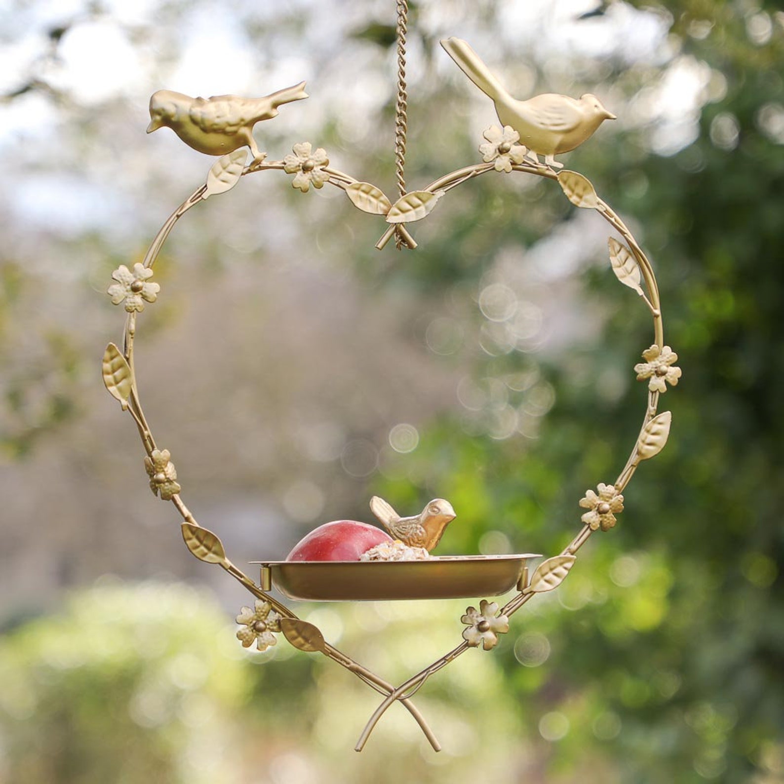 Hanging Bird Dish Cast Iron Flower Decorated Garden Bird Etsy UK